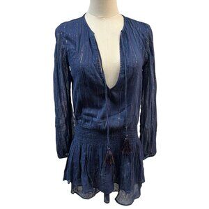 Majorelle XS Blue Metallic Stripe Tiered Mini Dress – Excellent Condition